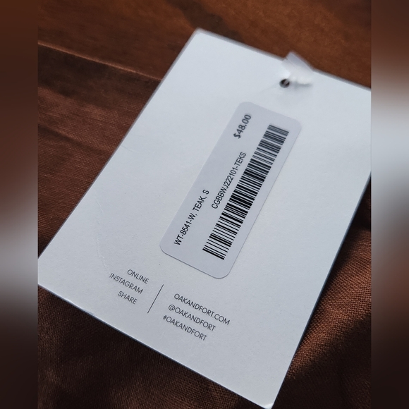 OAK + FORT Teak Linen Blend Crop Top Smocked Back Minimalist Tank Size S NWT - Picture 7 of 9